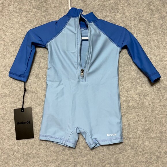 Hurley Baby Boy 3M Infant Swimsuit Rashguard one piece Psychic Blue UPF 50+ - Picture 3 of 6